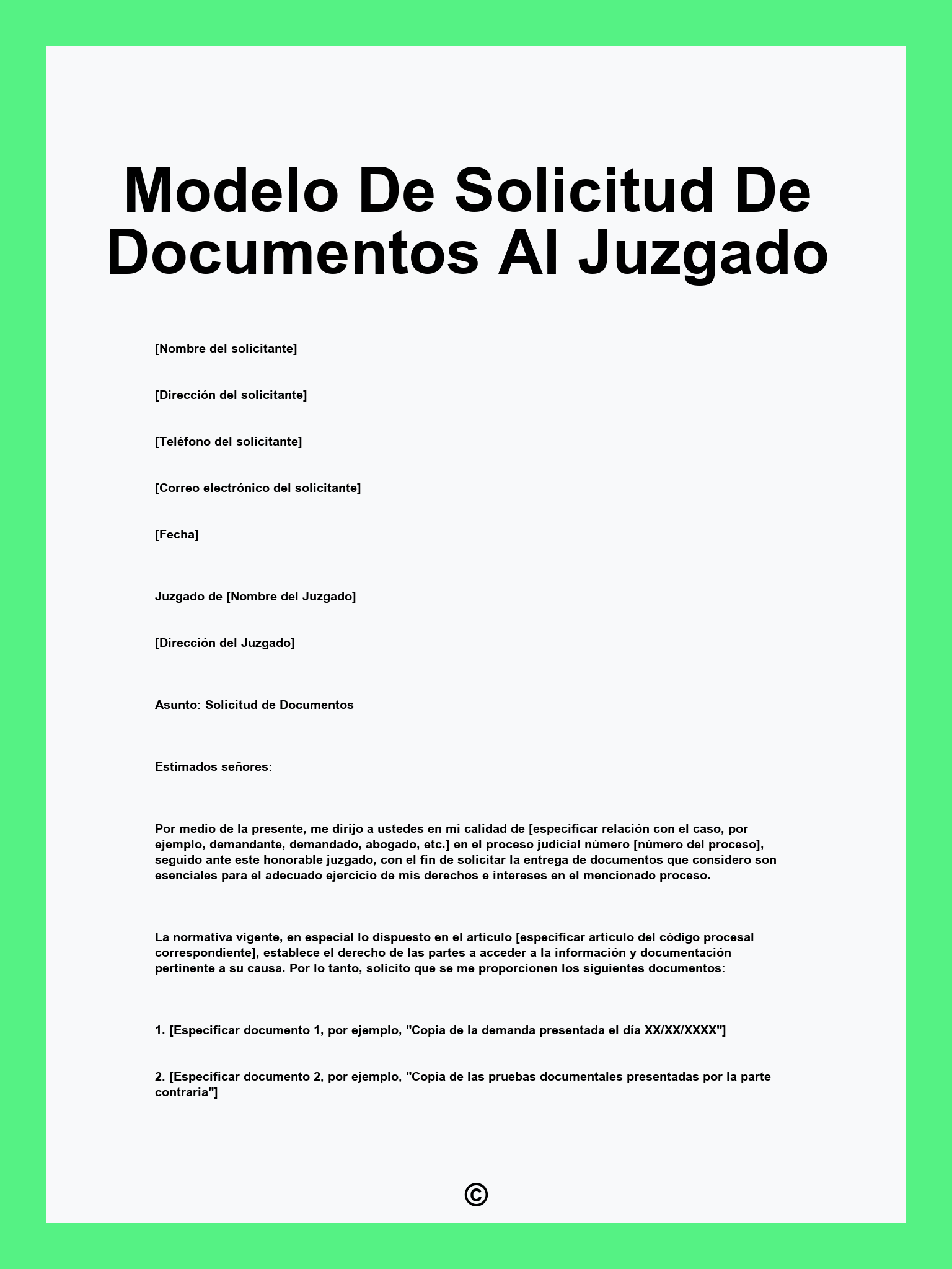 Modelo De Solicitud De Documentos Al Juzgado
