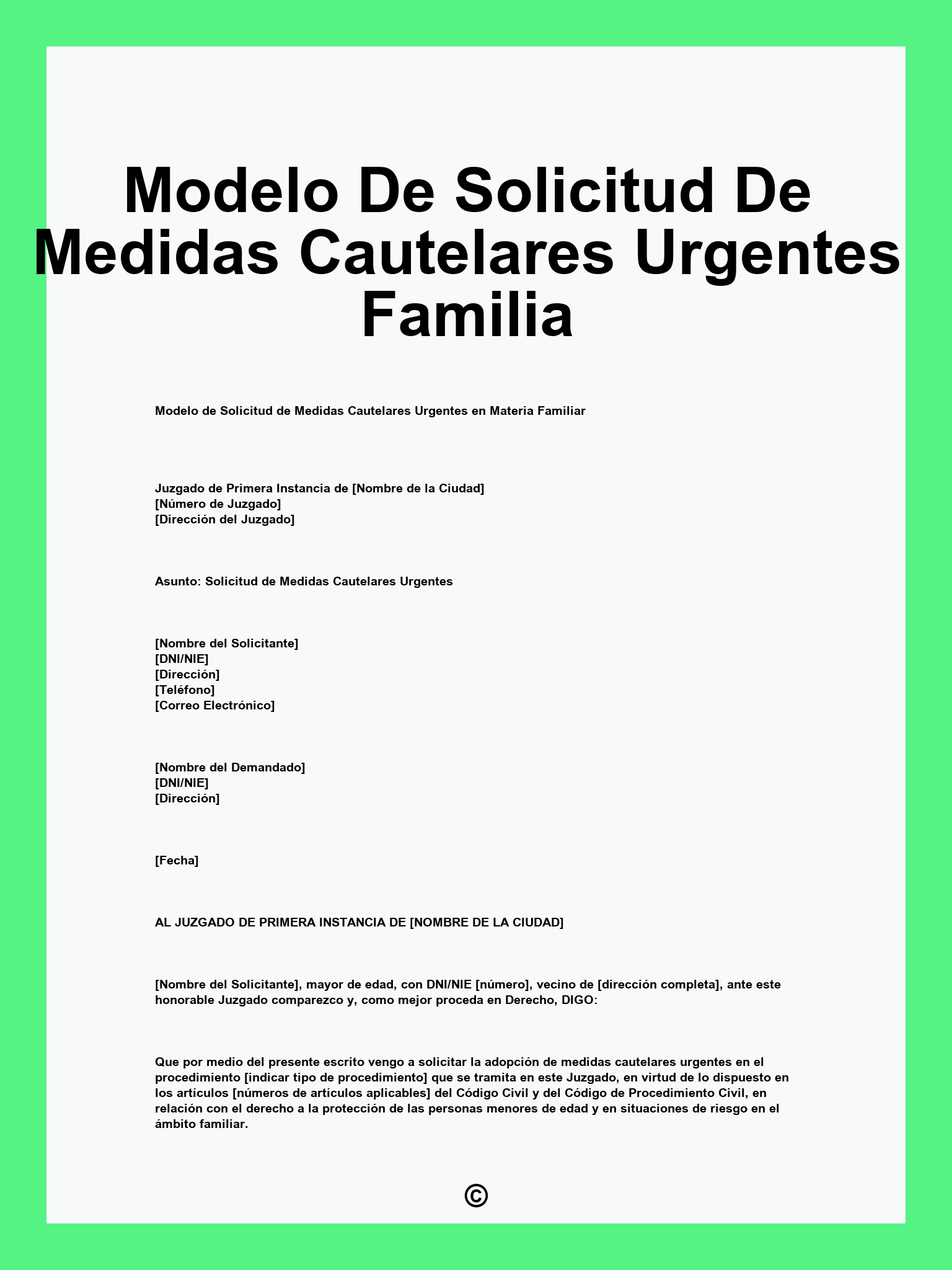 Modelo De Solicitud De Medidas Cautelares Urgentes Familia