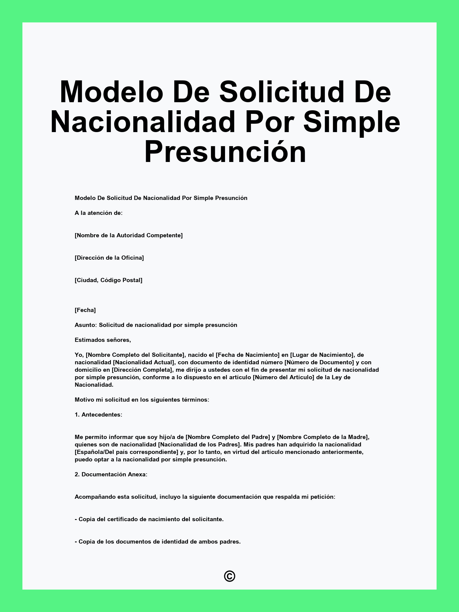 Modelo De Solicitud De Nacionalidad Por Simple Presunción