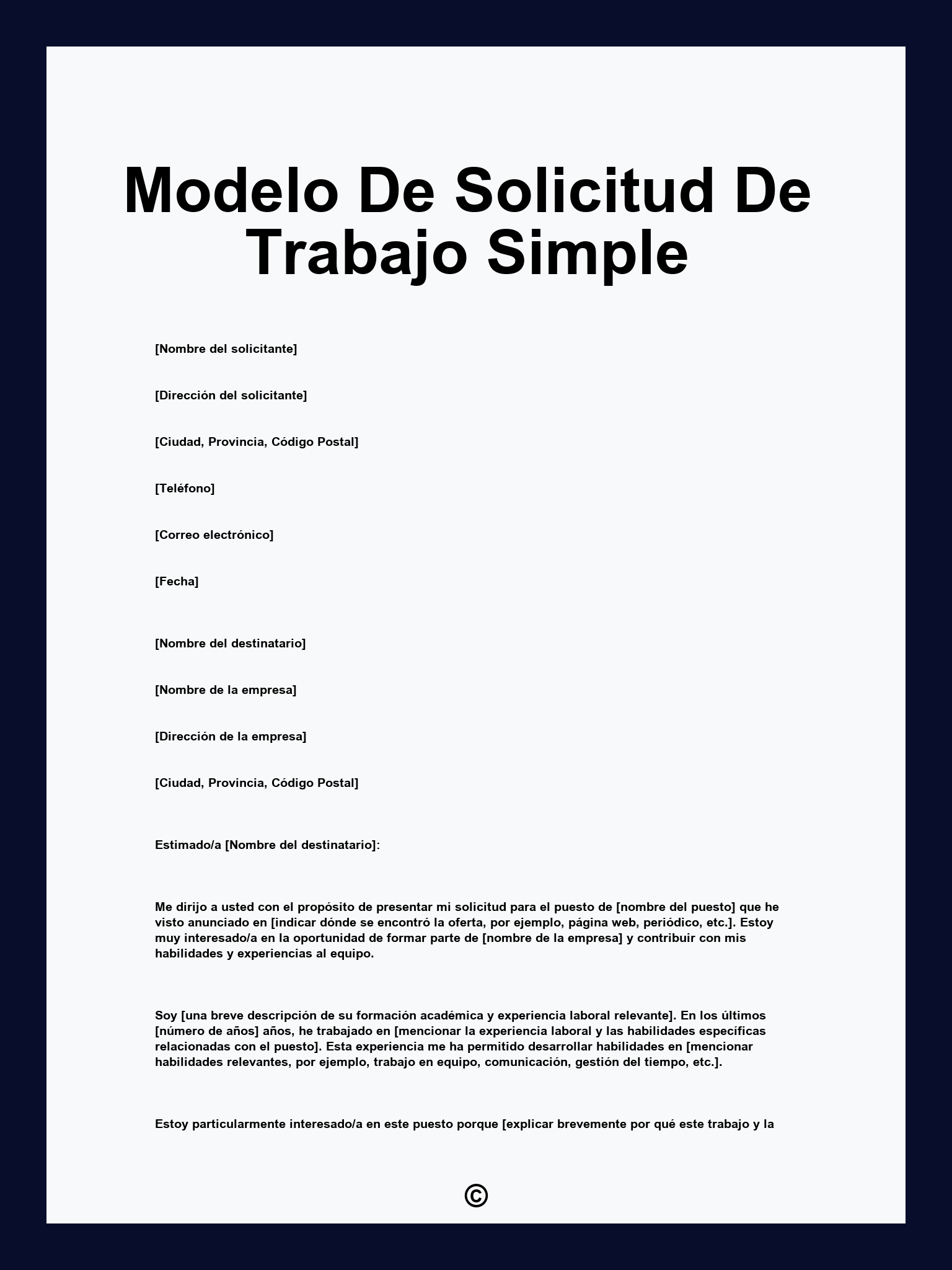 Modelo De Solicitud De Trabajo Simple image.