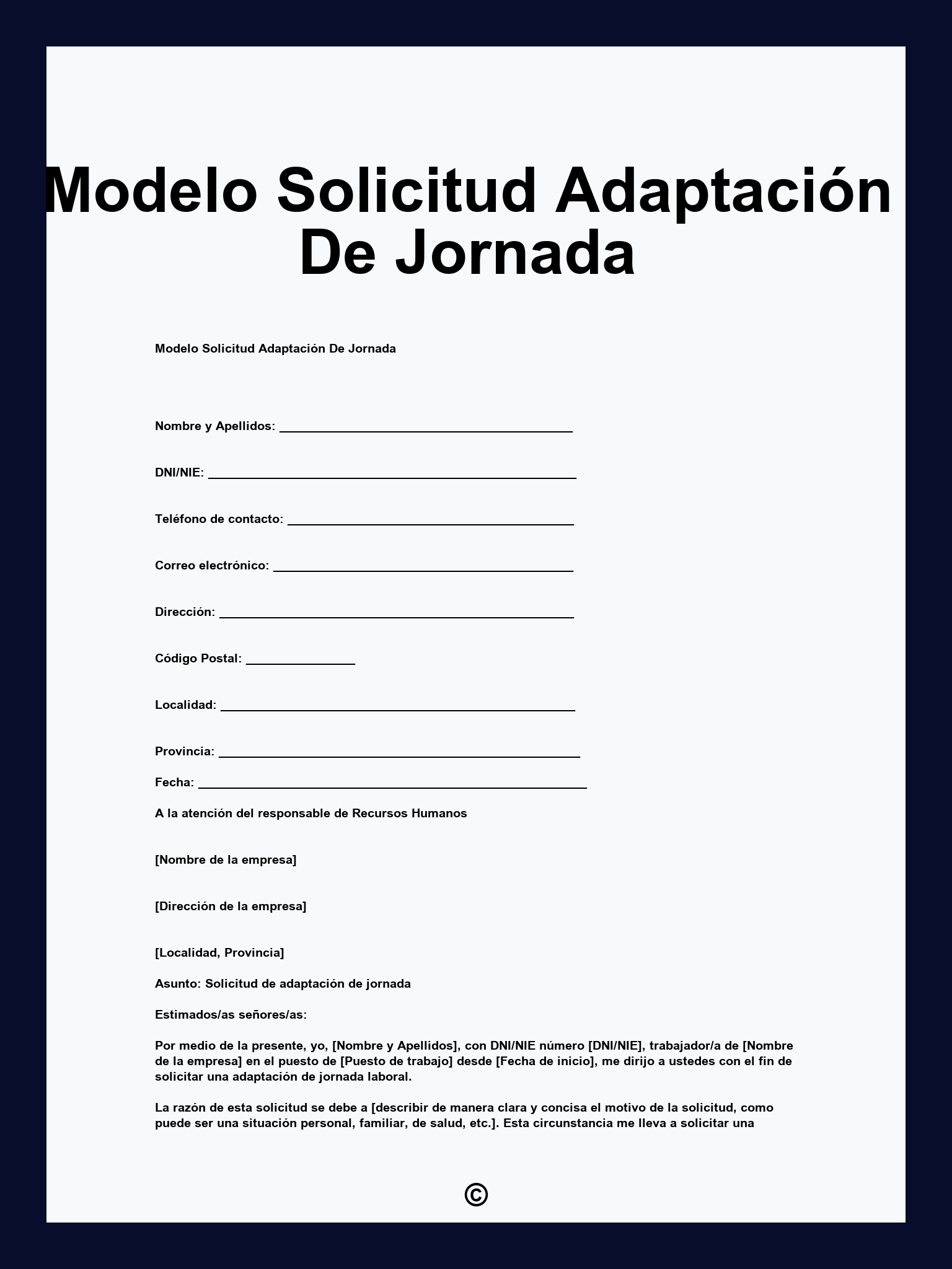 Modelo Solicitud Adaptación De Jornada