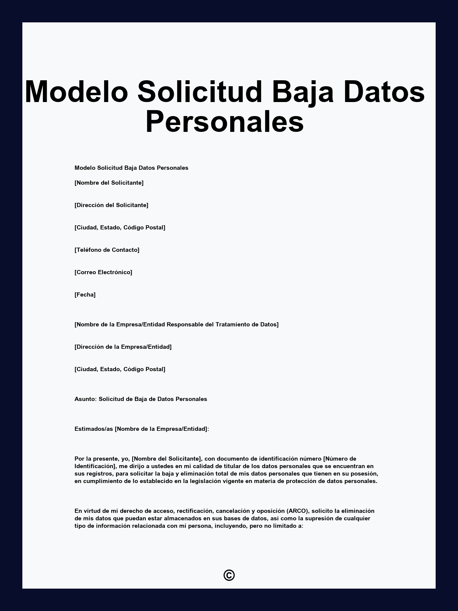 Modelo Solicitud Baja Datos Personales