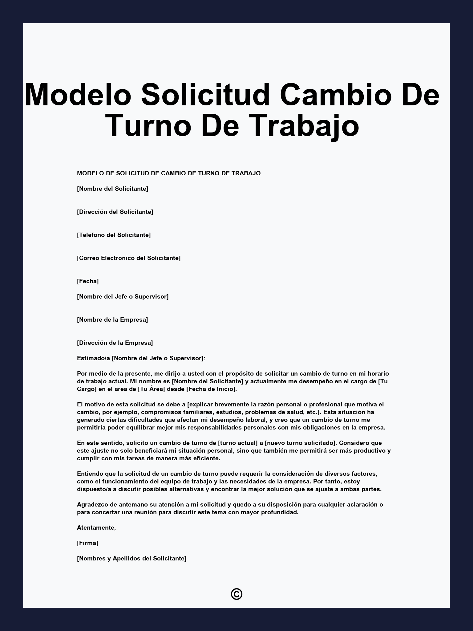 Modelo Solicitud Cambio De Turno De Trabajo