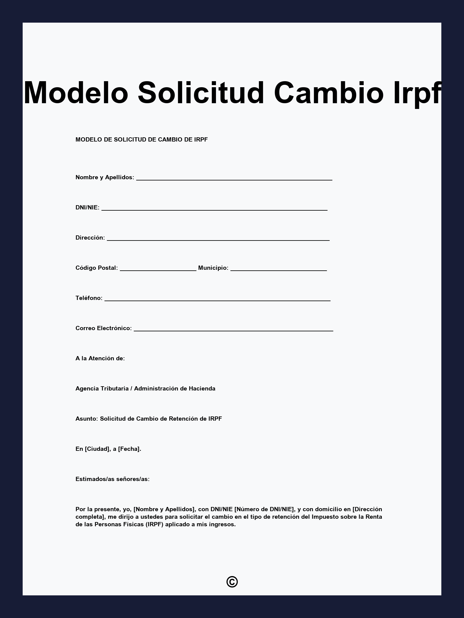 Modelo Solicitud Cambio Irpf