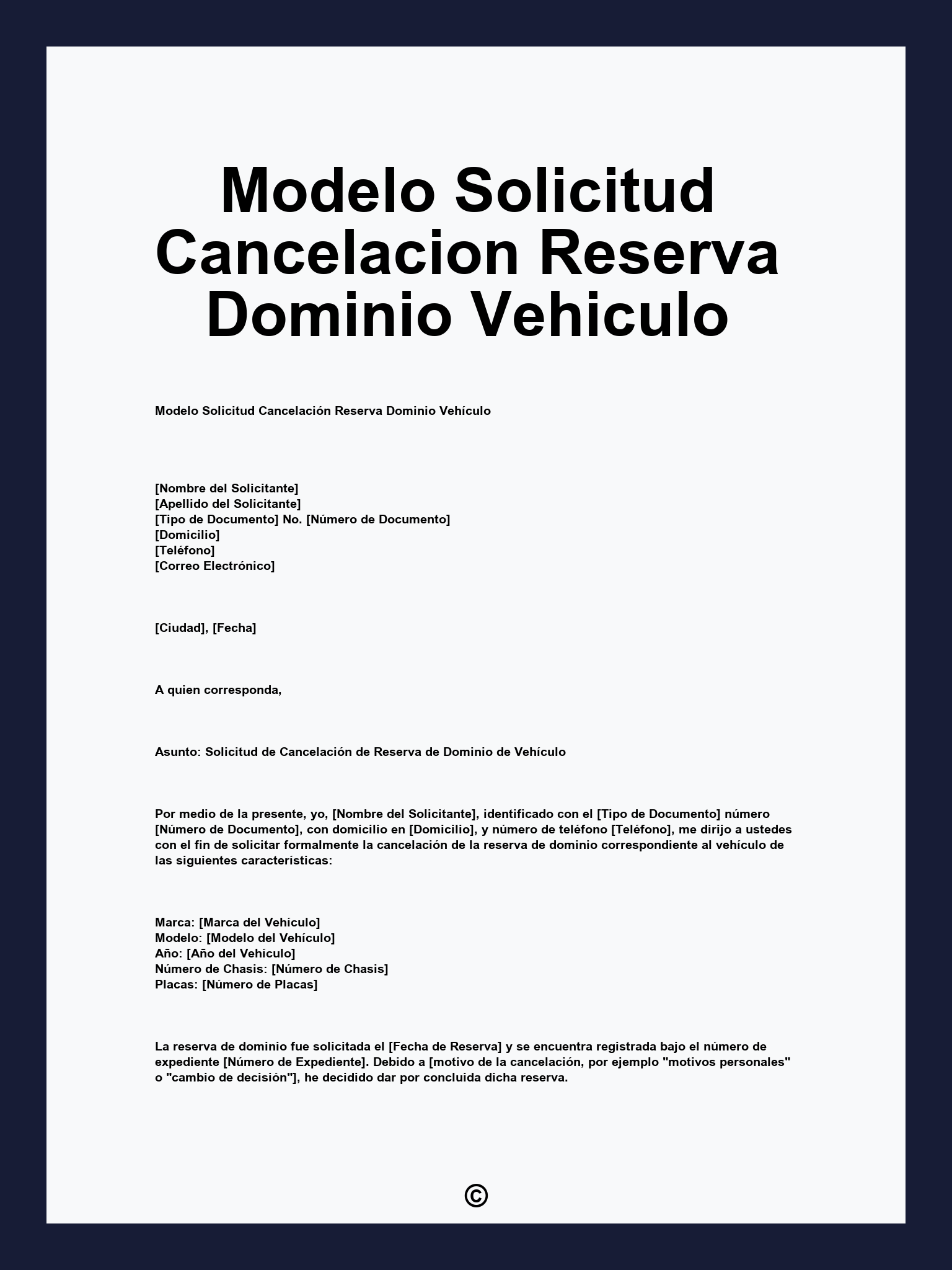 Modelo Solicitud Cancelacion Reserva Dominio Vehiculo