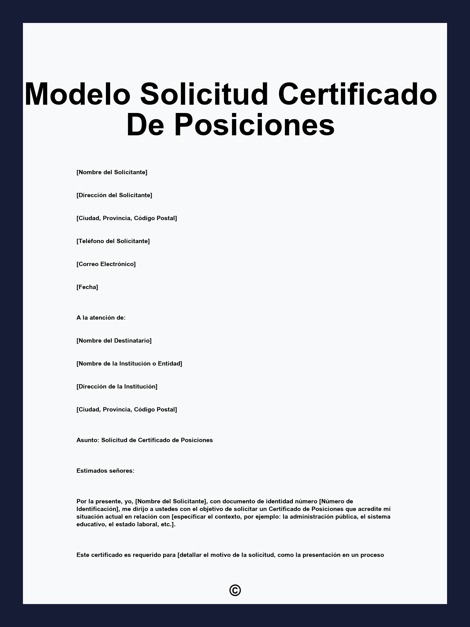 Modelo Solicitud Certificado De Posiciones