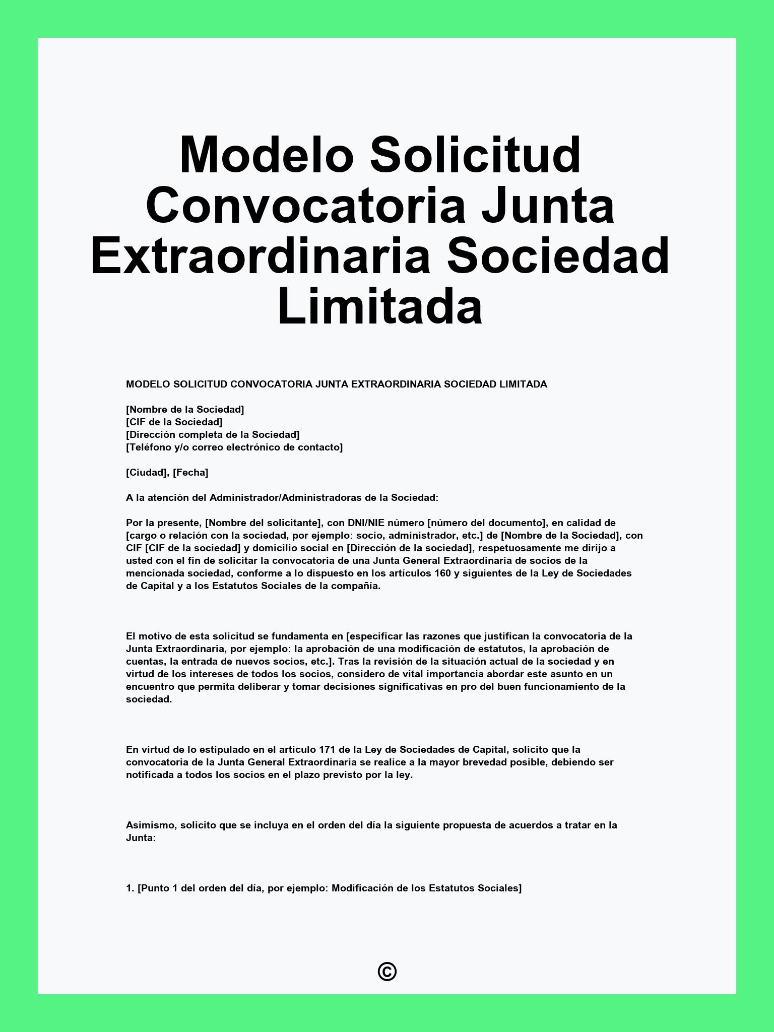 Modelo Solicitud Convocatoria Junta Extraordinaria Sociedad Limitada
