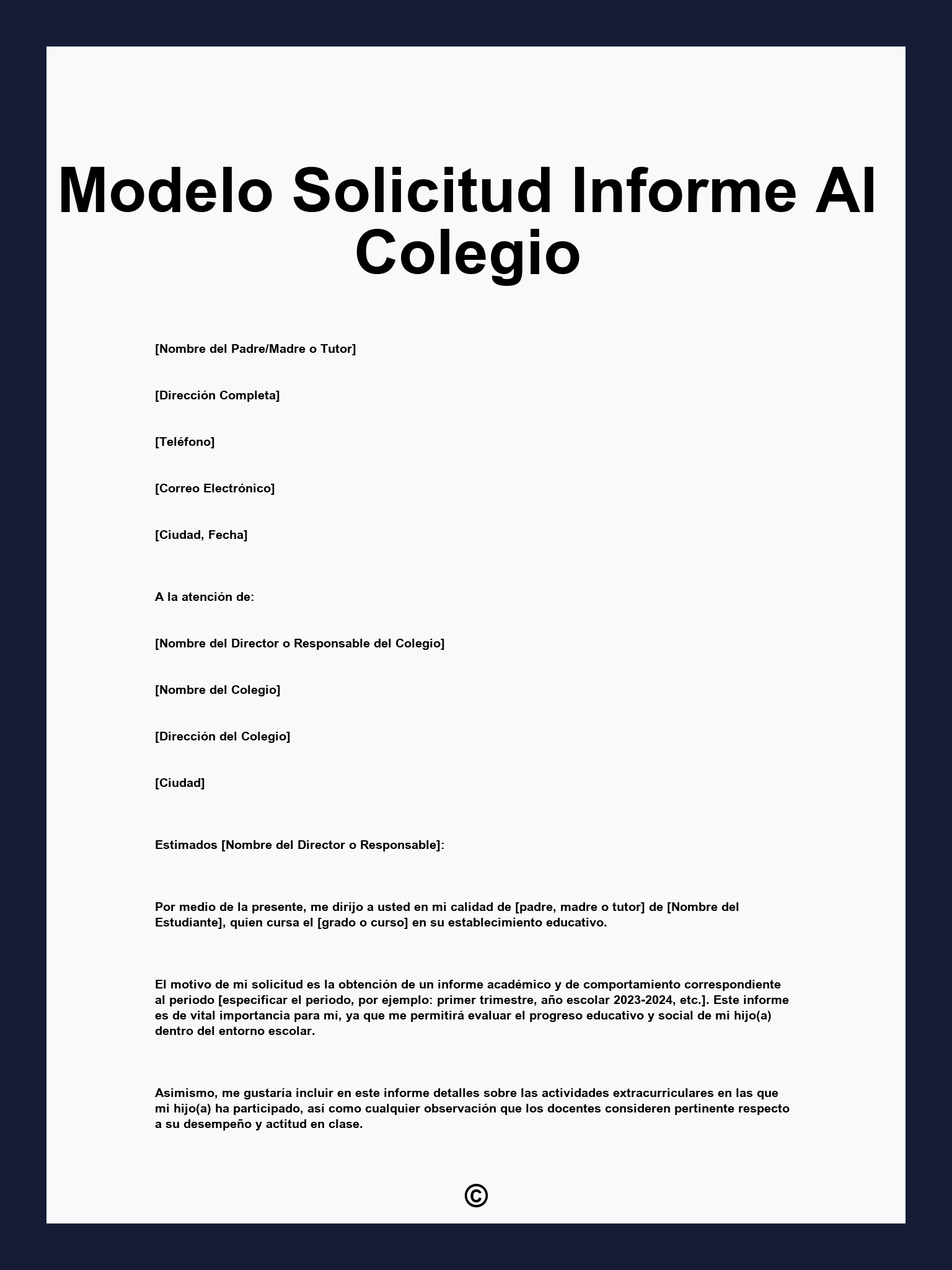 Modelo Solicitud Informe Al Colegio
