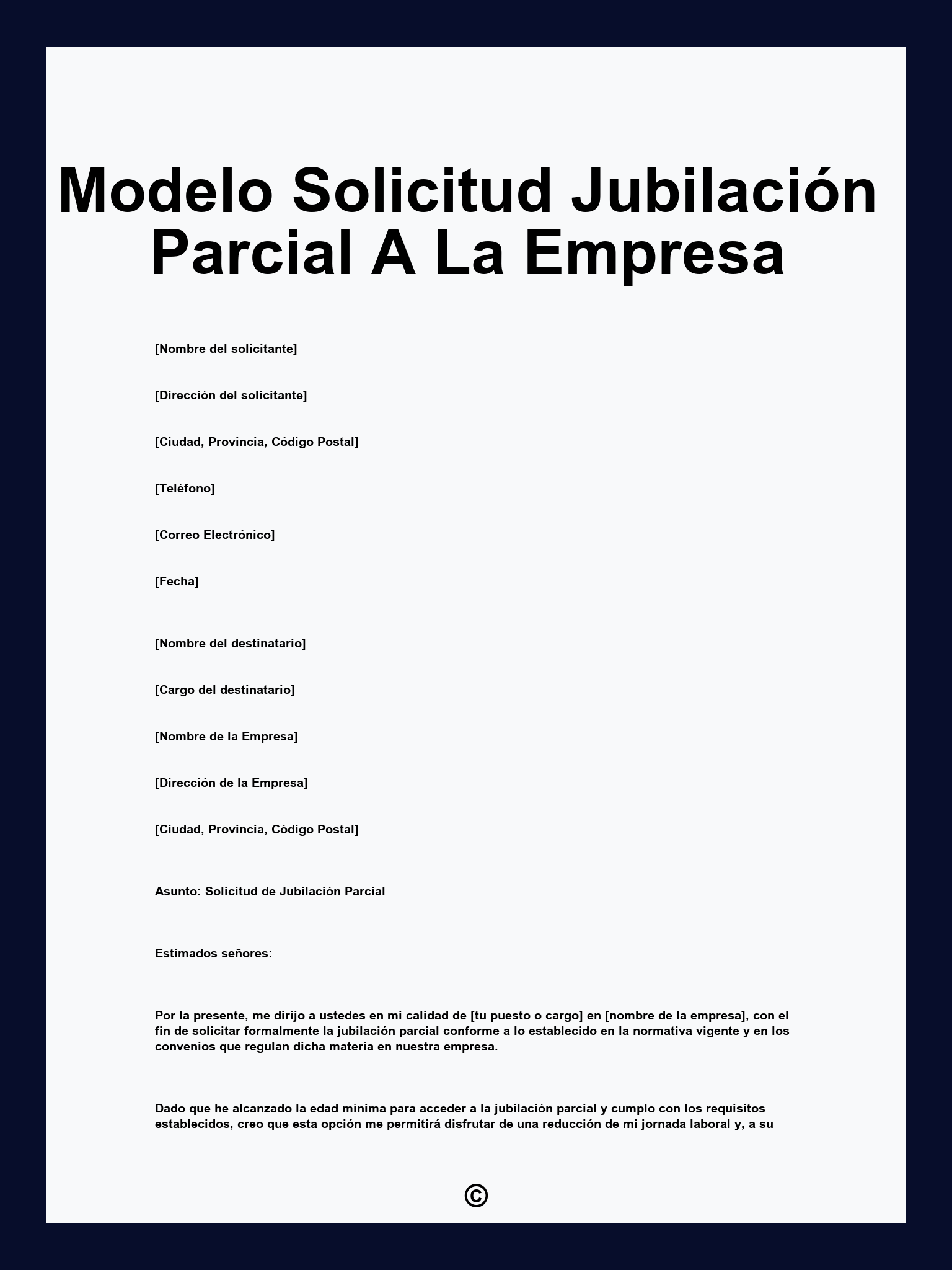 Modelo Solicitud Jubilación Parcial A La Empresa
