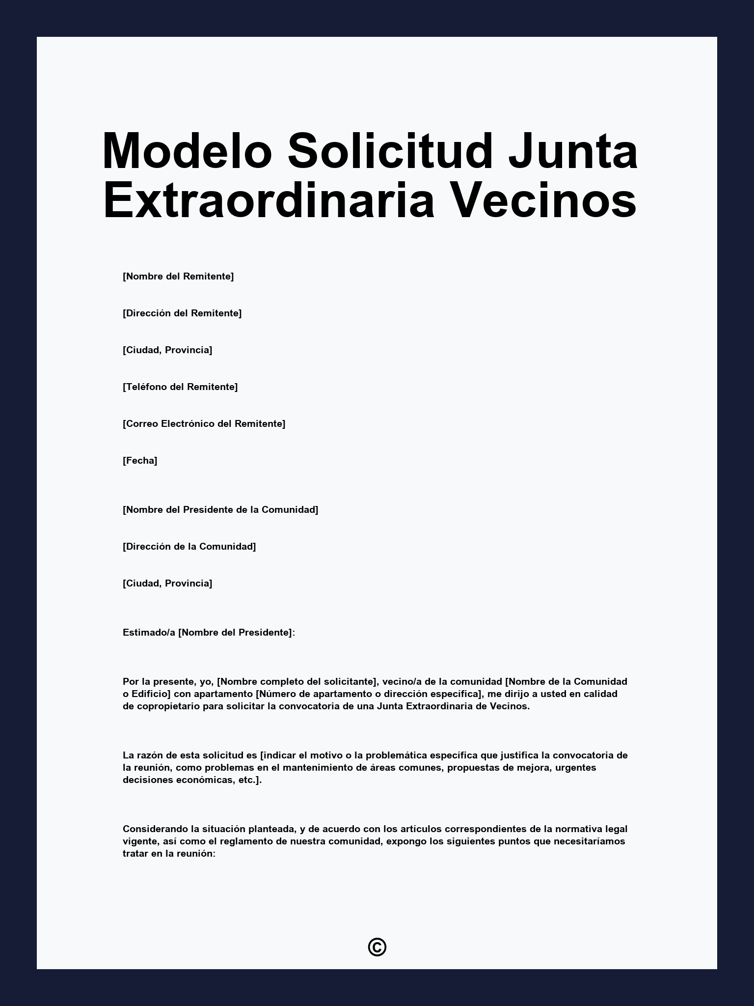 Modelo Solicitud Junta Extraordinaria Vecinos