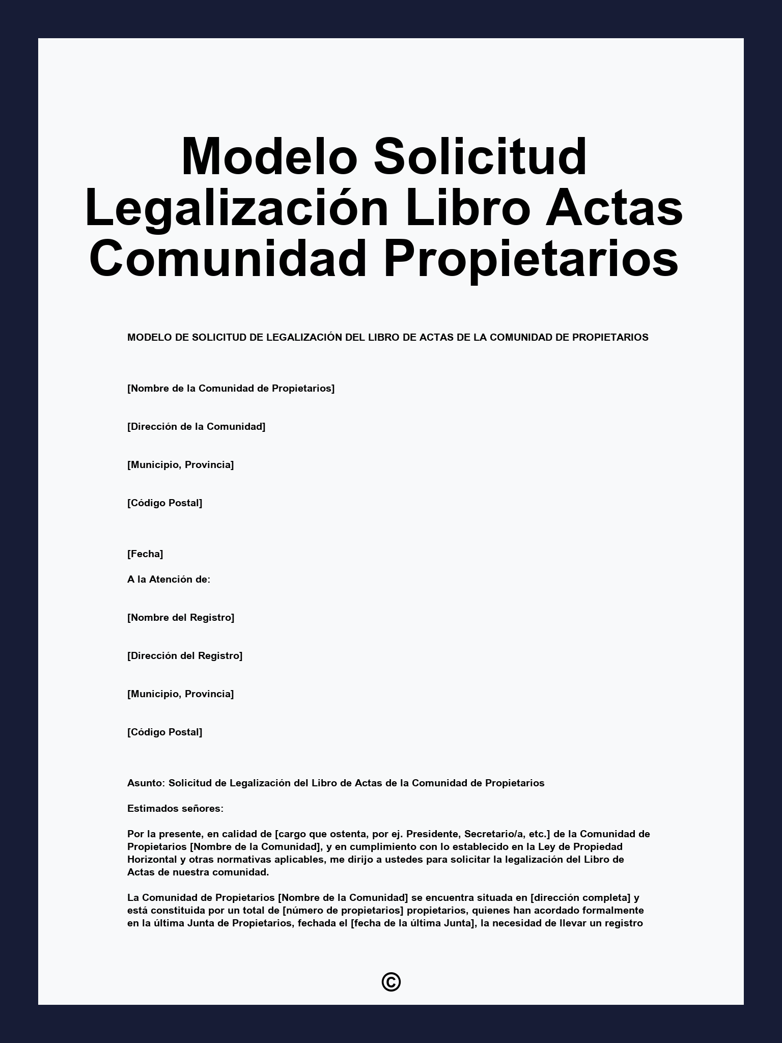 Modelo Solicitud Legalización Libro Actas Comunidad Propietarios