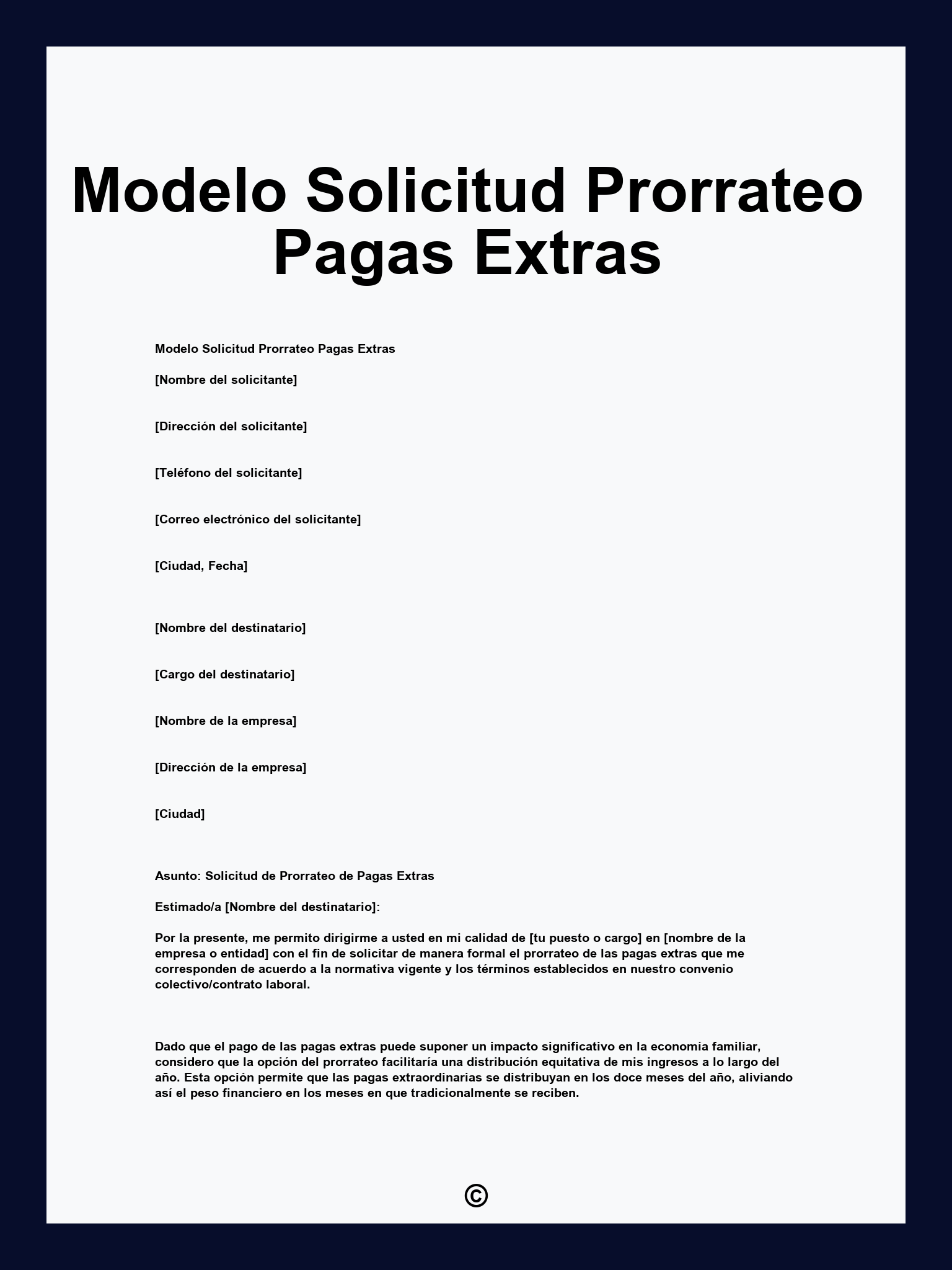 Modelo Solicitud Prorrateo Pagas Extras