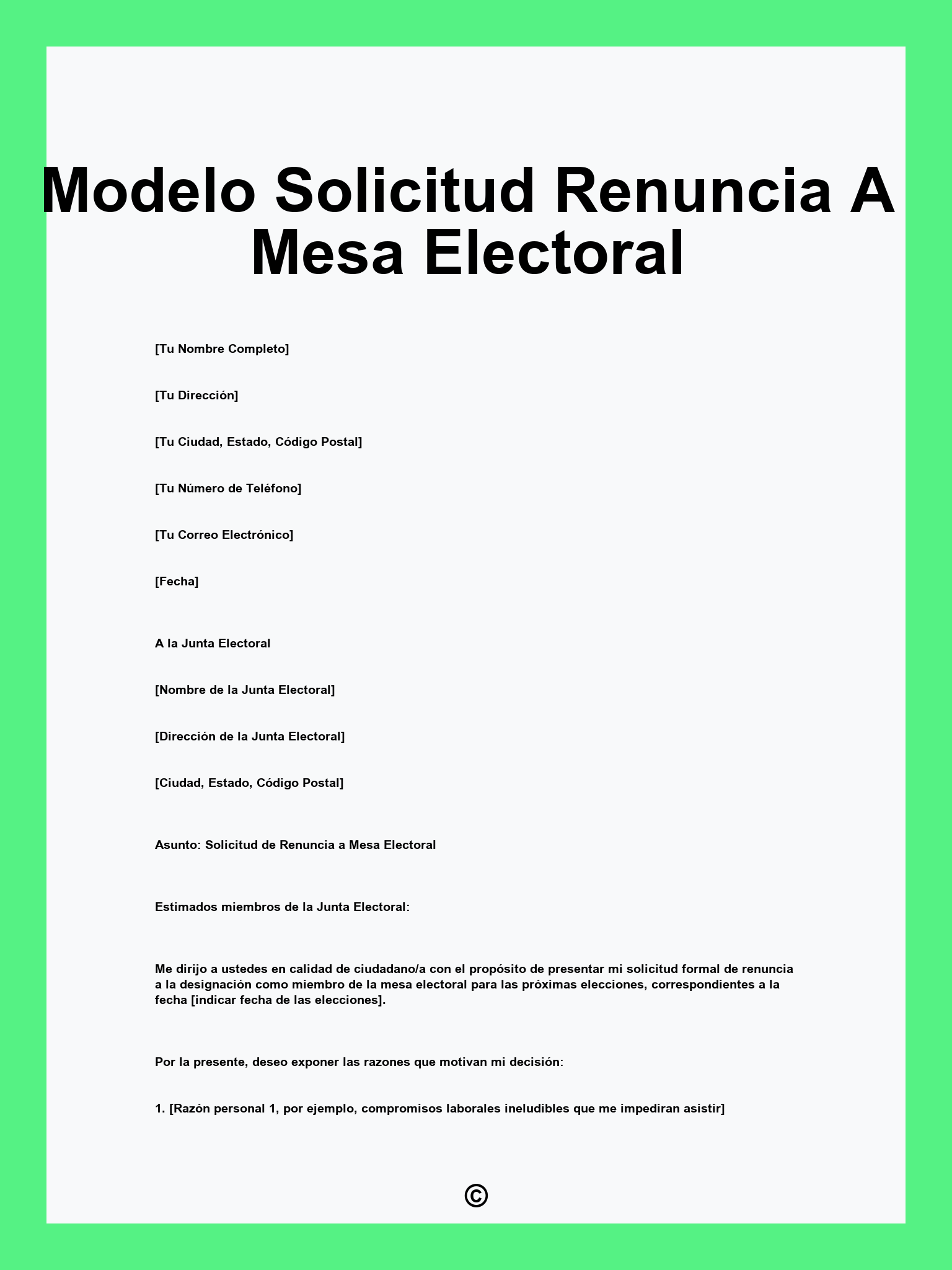 Modelo Solicitud Renuncia A Mesa Electoral