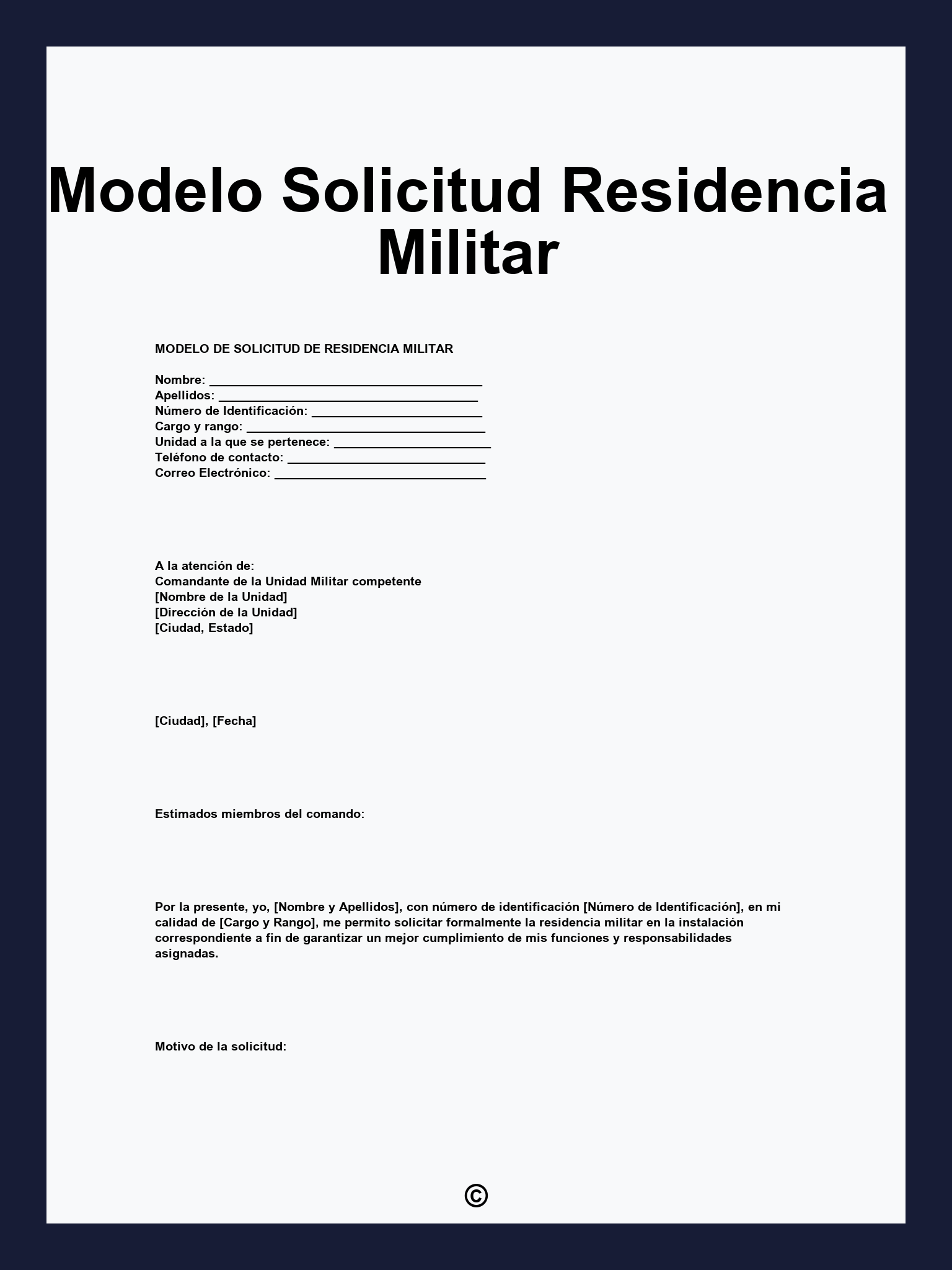 Modelo Solicitud Residencia Militar