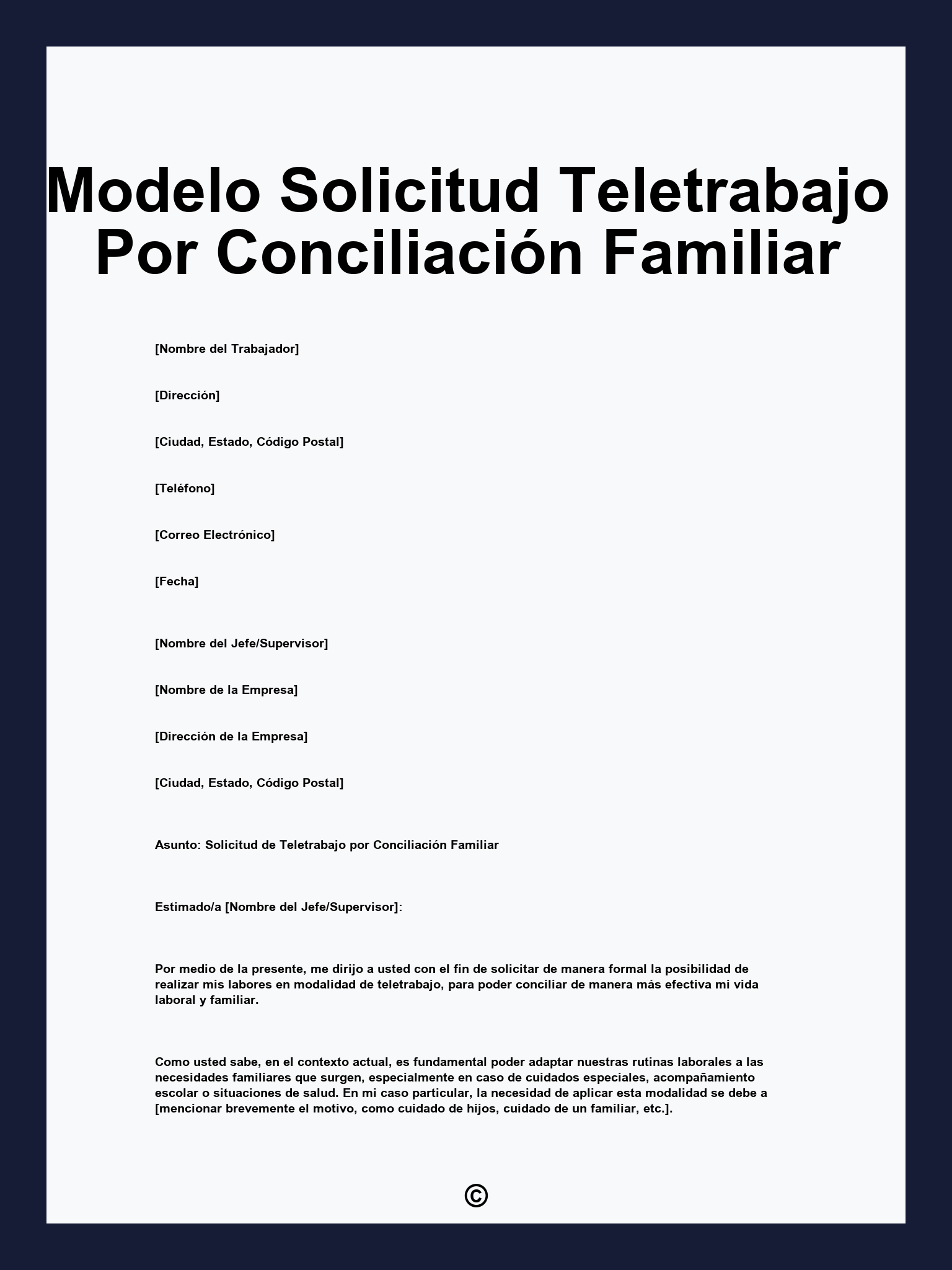 Modelo Solicitud Teletrabajo Por Conciliación Familiar